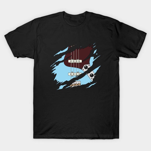 Ripped Bass Guitar J-Style Blue Color T-Shirt by nightsworthy